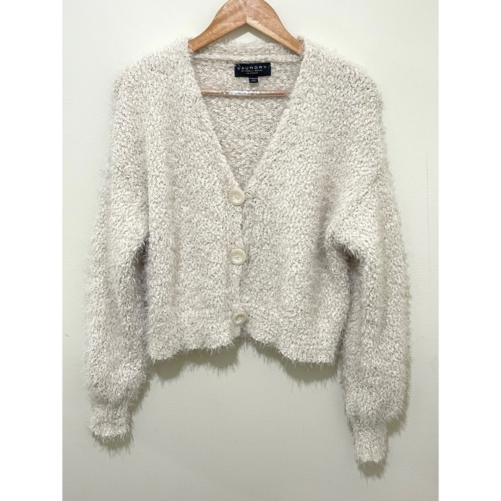 Laundry by Shelli Segal Cardigan Sweater, Size Small Cream Soft Cozy Classic - Picture 2 of 9